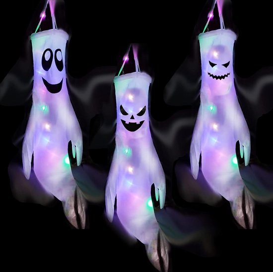 Verlichte Spook Figuren CHENBOOW Halloween Decoratie - 2 Lichtgevende Spoken Van Witte Stof, 240x260 Cm, Voor In De Tuin, Terras Of Huis Halloween Decoratie Kopen