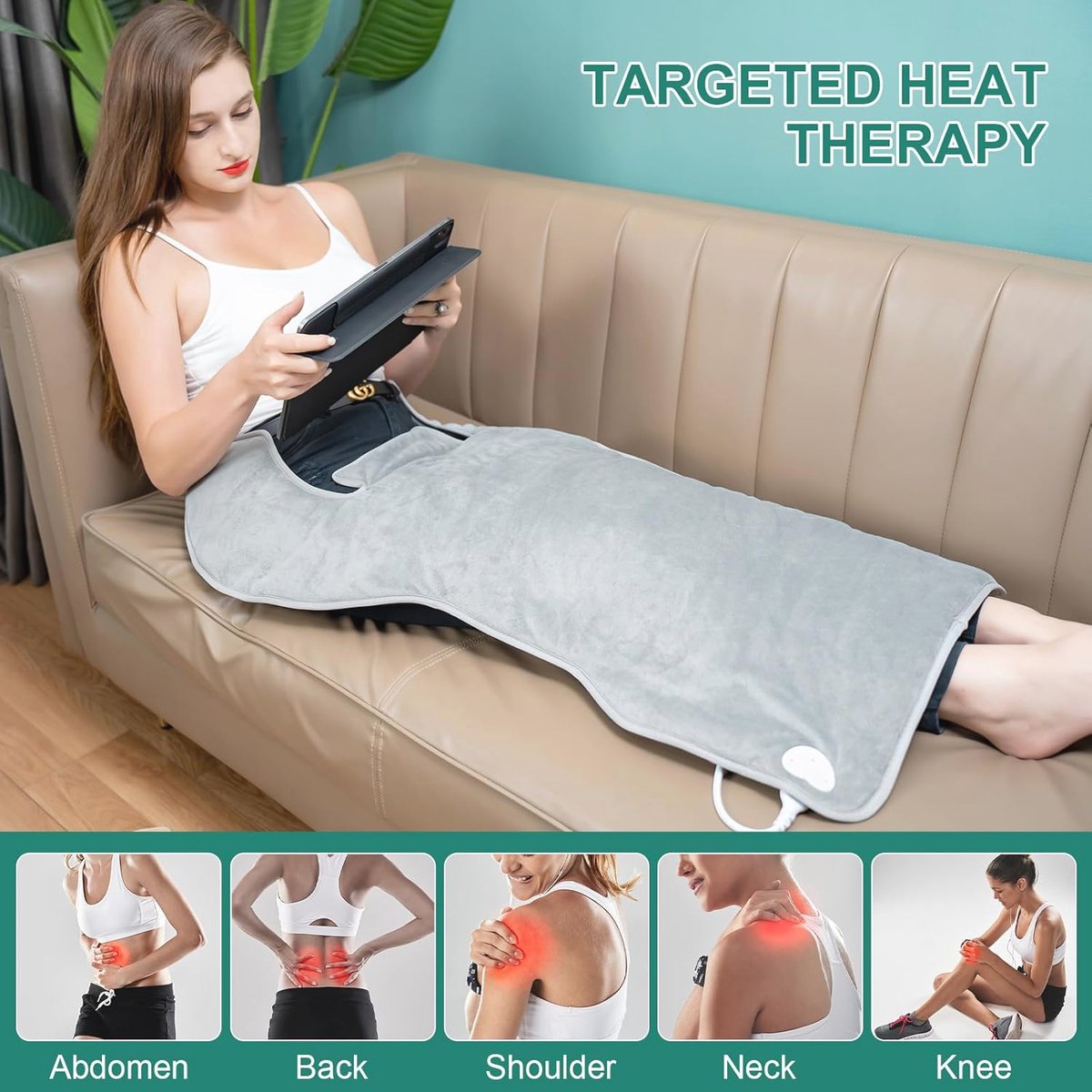 Elektrisch verwarmingskussen voor rug en schouders - 61x94 cm met snelle opwarming en 6 temperatuurniveaus — cadeau in Verzorging - foto 5