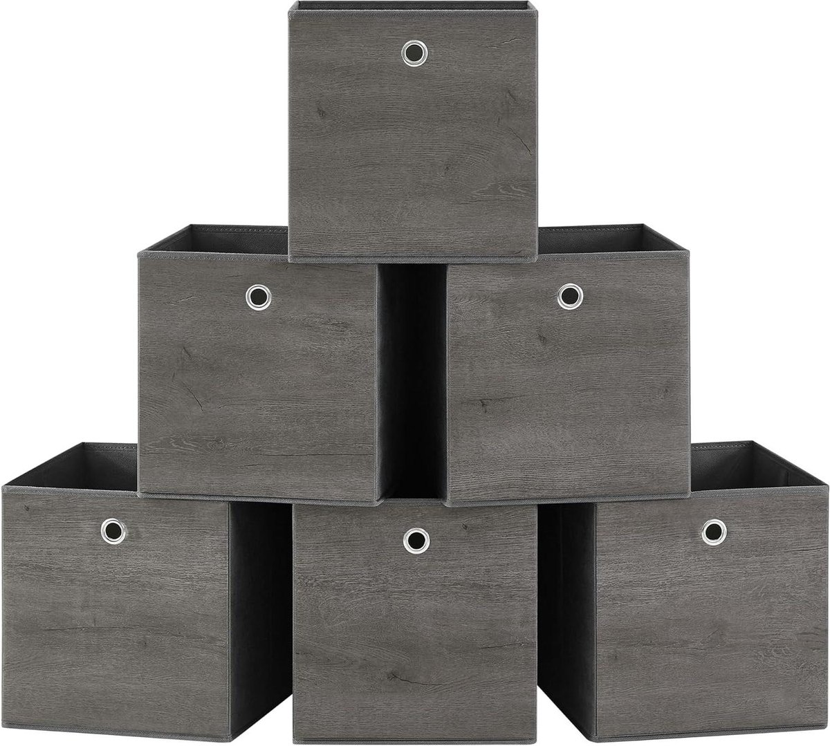 Opbergkubussen set van 6 - 30 x 30 x 30 cm - opbergbakken met handvat en niet-geweven stoffen - kubusvormige opbergunit - opvouwbaar en geschikt voor kledingopslag - grijs (Misty)