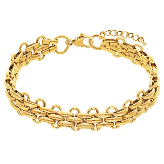 Lucardi - Dames Stalen goldplated armband breed multi - Armband - Staal - Goudkleurig - 20 cm