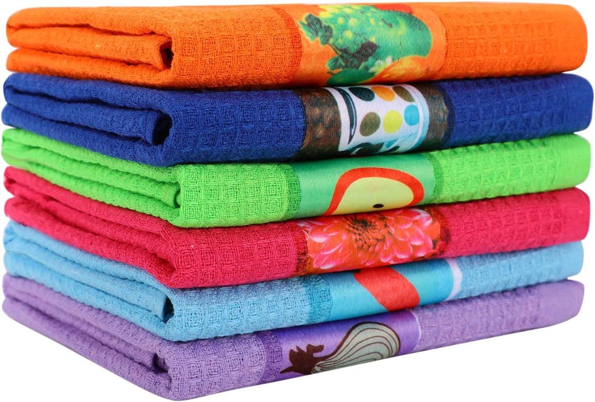 Theedoeken geblokt 90% katoen 68 x 38 cm set van 6 keukenaccessoires huishoudtextiel theedoeken geblokt