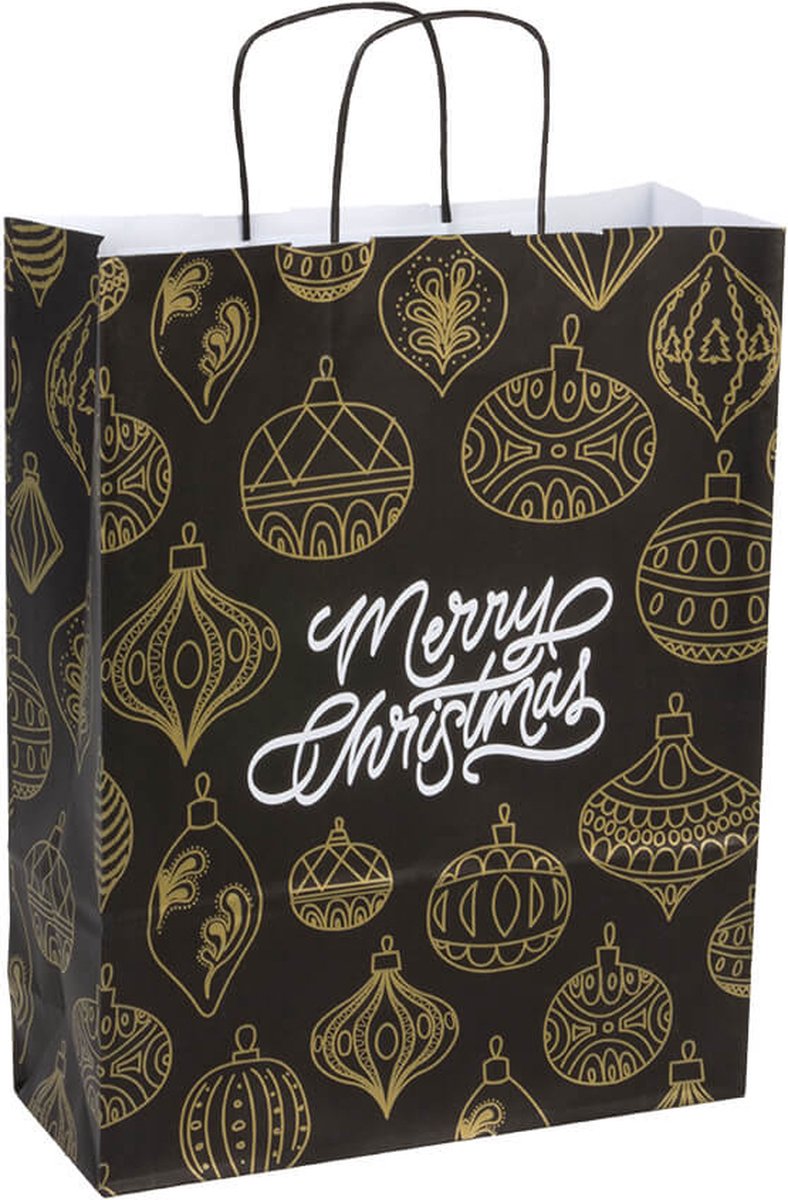 Papieren tasjes 50 stuks Kerst - Zwart en Goud - A3 32x41x12 - Cadeautasjes - Papieren tasjes met handvat - Kersttasje
