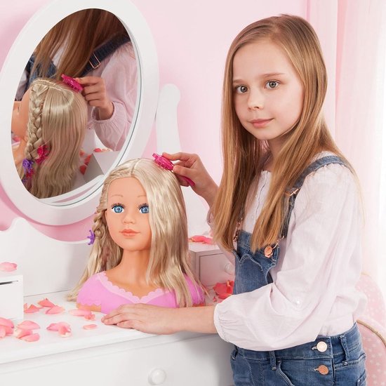 HOTUT Kids Kappers & Make-up Pop Hoofd, 17 Stks Styling Hoofd Speelgoed met Haaraccessoires, Haar Styling Pop Speelgoed voor Meisjes Gift