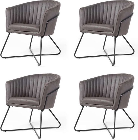 Chaise de salle à manger - Nova - aspect cuir Soft anthracite (4 pièces)