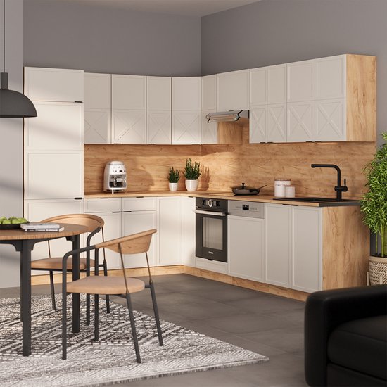 Vicco Fame- Line Cuisine d'angle - 227 x 287 cm, LV Chêne Grijs/ beige / chêne doré, LV Chêne