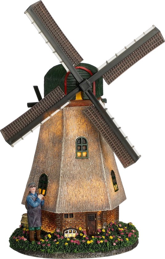 LuVille Kerstdorp Miniatuur Zaanse Molen - L20 x B14 x H28 cm