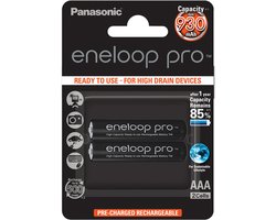 Panasonic eneloop pro, voorgeladen, 2-pack BK-4HCDE/4BE oplaadbare batterij NiMH, Micro, AAA, HR03, 1.2V en 930mAh