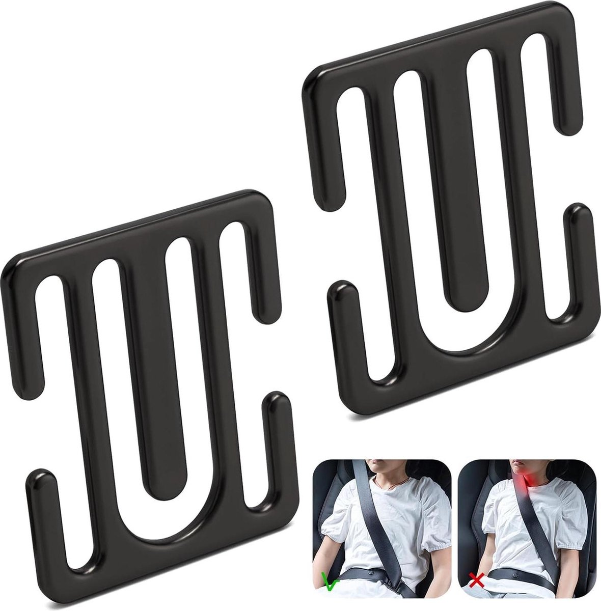 Veiligheidsgordelversteller voor kinderen - 2 stuks zinklegering - universele metalen slotclips - comfortabele schouderriemversteller - zwart