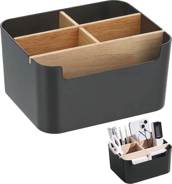 KIRIGEN Houten bureau-organizer, stapelbare papierlade, set van 2 stuks, voor kantoor-desktop, documentopslag, houten lade met twee lagen, stapelbare brievenbakken, inboxlade voor bureau, naturel