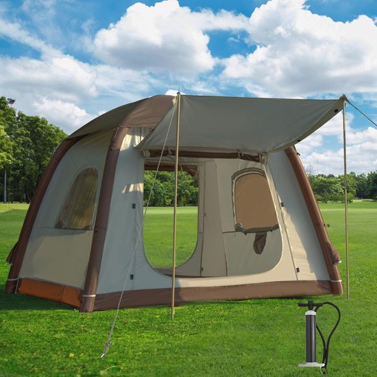 Opblaasbare Campingtent voor 2-4 Personen - Eenvoudige Montage, Waterdichte Glamping Tent met Zonsonderdak