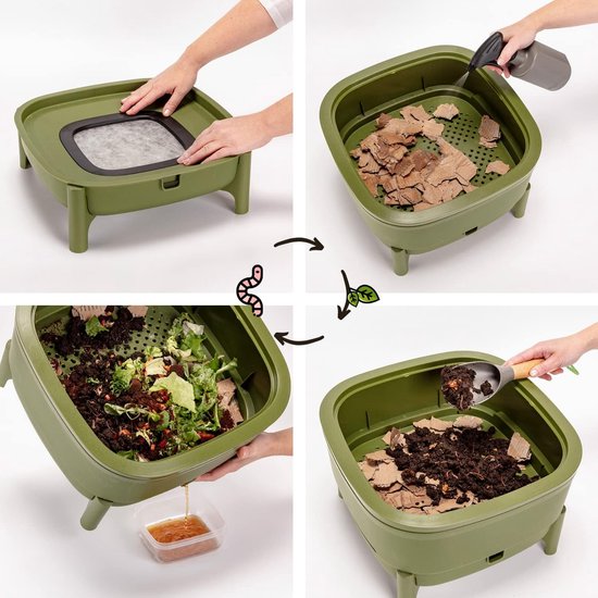 Wormenhotel 30L - 100% Gerecycled kunststof - Wormenbak - Wormentoren - Compostbak