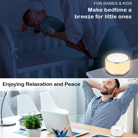 Blyx® - White Noise Machine - Compacte Slaaphulp - 34 Geluiden, 7 Lichtkleuren - Oplaadbare 1800mAh Batterij - Incl. Nachtlamp - Meerkleurig — afbeelding 3