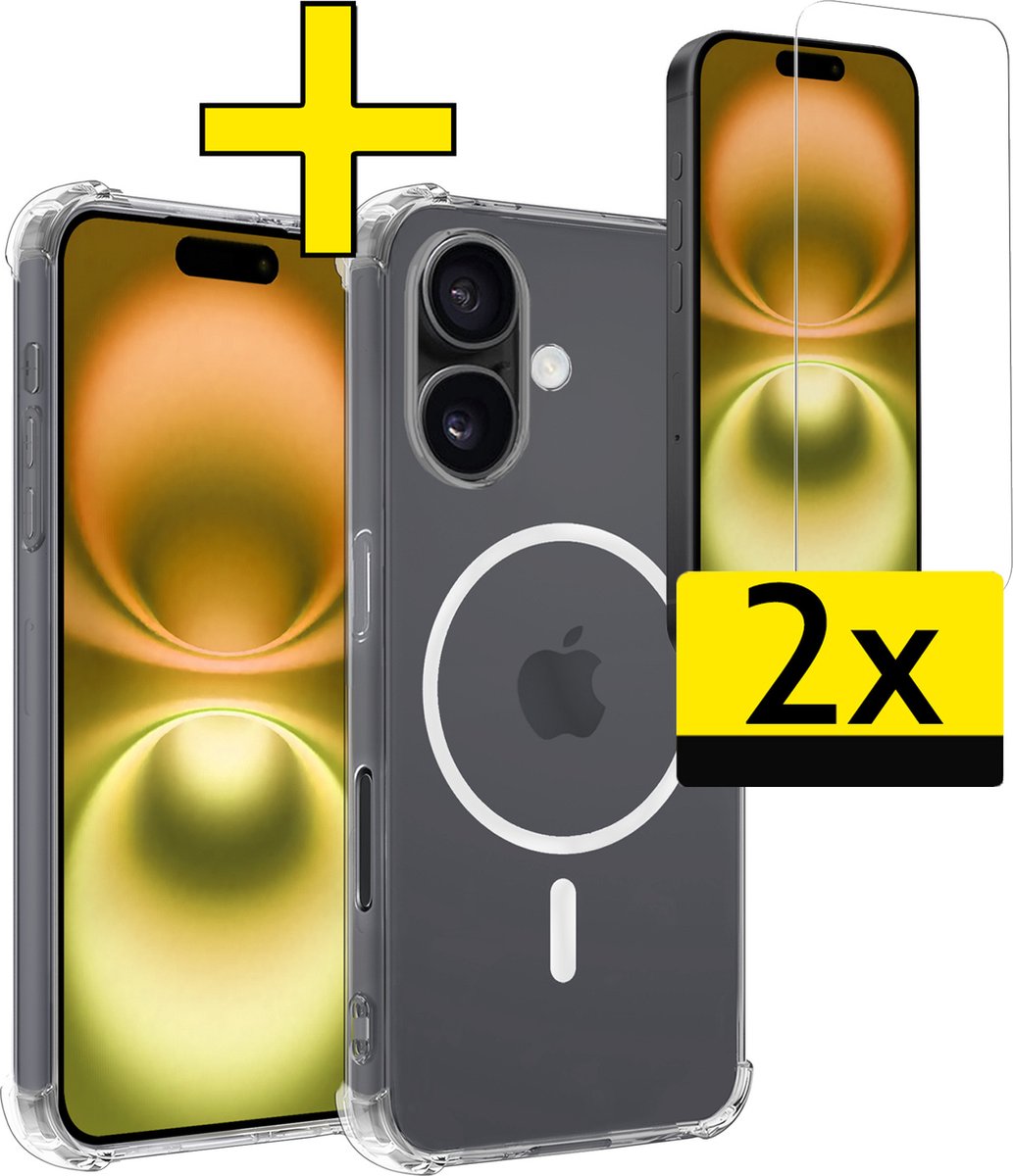 Hoesje - Met 2x Screenprotector - Geschikt voor Apple iPhone 16 Plus - Magsafe Compatible - Sterk & Shockproof - Back Cover - Shock Proof Case - Telefoon Hoes - Telefoonhoesjes - Transparant