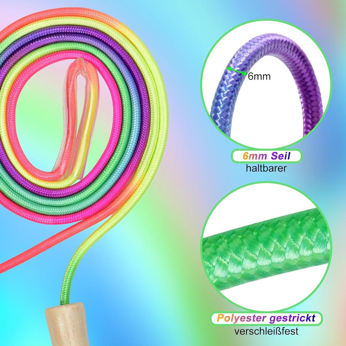 Regenboog Springtouw Voor Kinderen – Verstelbaar Tot 260 Cm – Met Houten Handvat – Ideaal Voor 4-7 Jaar – Fitness En Botontwikkeling