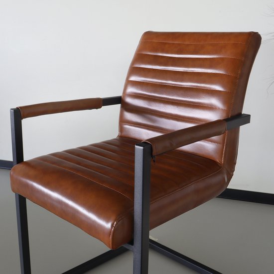SET OFF: Chaise de salle à manger 4 pièces avec accoudoirs cognac Chaise de salle à manger design industriel Noor