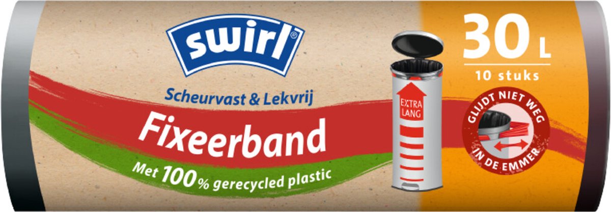 Goedkoopste Grijze Vuilniszak - Fixeerband - 90 Zakken - 30 Liter - LDPE - 47cm x 78cm (Swirl Pedaalemmerzakken