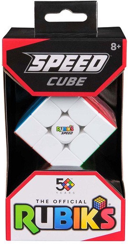 Rubik's Speed Cube in een rode en zwarte verpakking, met het logo 'The Official Rubik's'.