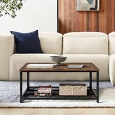 Table basse industrielle IvoQ - Aspect bois et acier Vintage - 2 couches - Avec étagère en maille - Table de salon industrielle - Robuste, élégante et facile à assembler