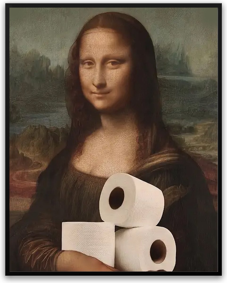 Mona Lisa op de WC met Toiletpapier Fotolijst met glas 50 x 70 cm - Toilet - Badkamer - WC