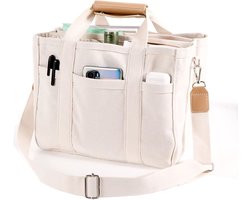 Dames Handtassen, Dames Tas Shopper Met Rits, Handtas met meerdere zakken voor dames, canvas tas, tas met handvat, portemonnee met grote capaciteit, herbruikbare handtas, 1Stuks Wit - canvas draagtas