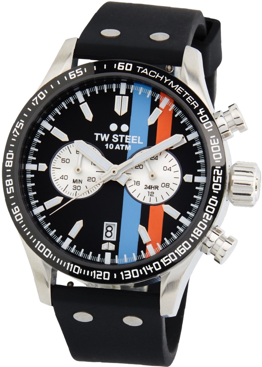 TW Steel TWVS123 New Volante Heren Horloge - Mineraalglas - Staal-Silicone - Zilverkleurig-Zwart - 45 mm breed - Quartz - Gesp - 10 ATM (zwemmen)