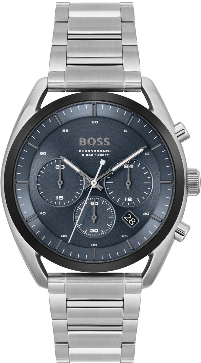 BOSS HB1514093 TOP Heren Horloge - Mineraalglas - Staal - Zilverkleurig - 44 mm breed - Quartz - Vouw-Vlindersluiting - 10 ATM (zwemmen)