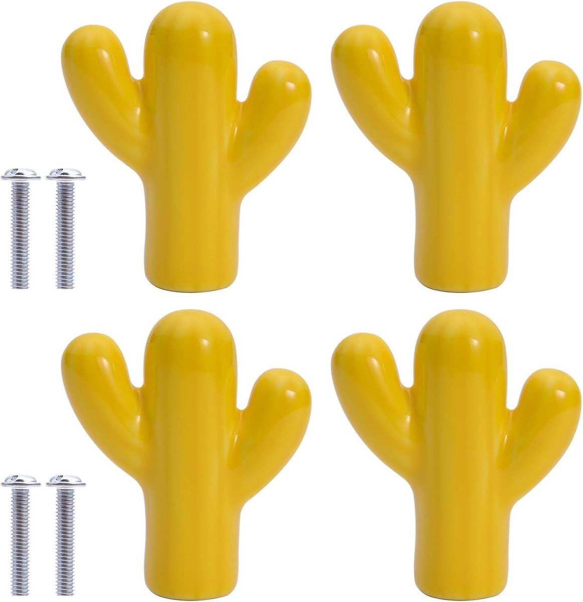 Keramische deurklink cactusvorm - Set van 4 - Gele meubelknoppen voor kinderkamer en keuke