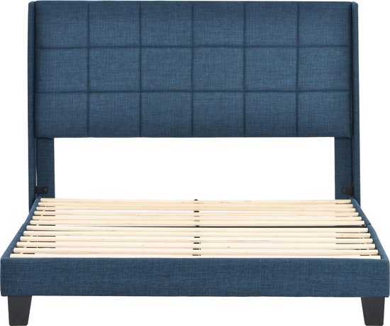 Merax Lit Double Rembourré 140x200cm avec Matras Mousse Froide 7 Zone - Lit Luxe avec Sommier à Lattes - Blauw