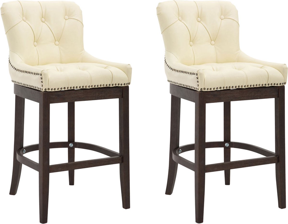 CLP Lakewood Set van 2 barkrukken - Lederen bekleding creme antiek