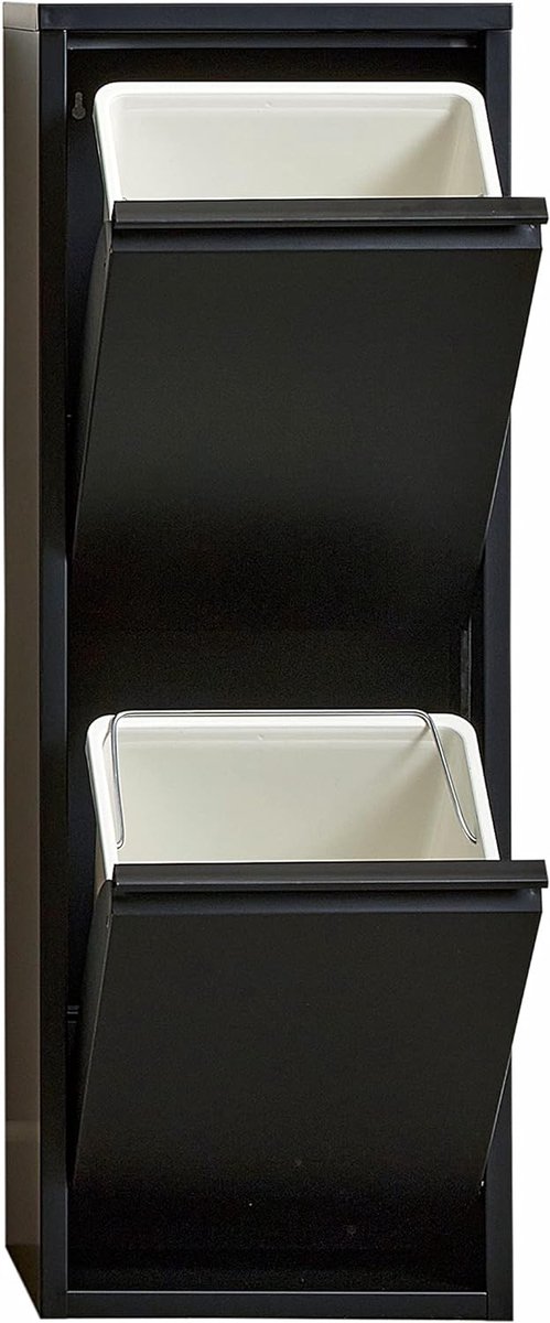 Goedkoopste Goodivery ® Stijlvolle Afvalemmer met Dubbele Compartimenten voor Thuis en Kantoor, Zwart (2 x 15L - 30L