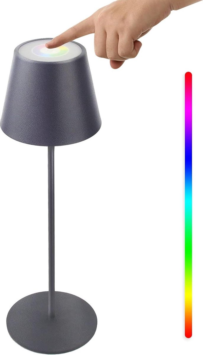 Dimbare touch sensor led tafellamp - oplaadbaar, draadloos - warm wit & RGB - binnen en buiten - grijs