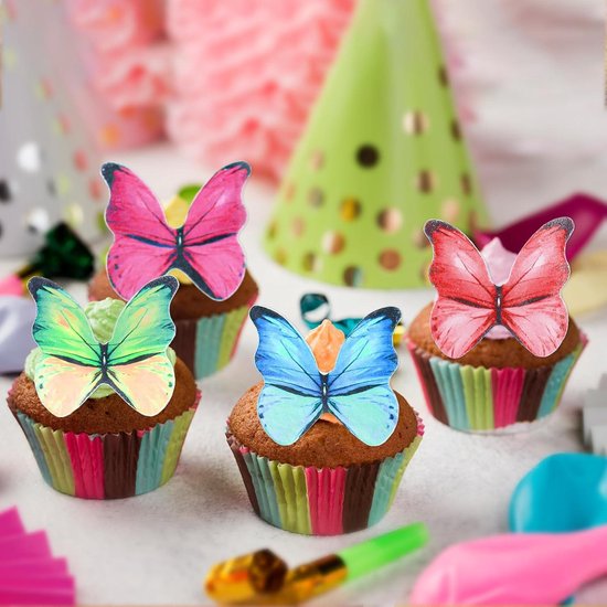 FIGURINE DECOR DE GATEAU,4--Décoration De Gâteau Papillon Rose Or