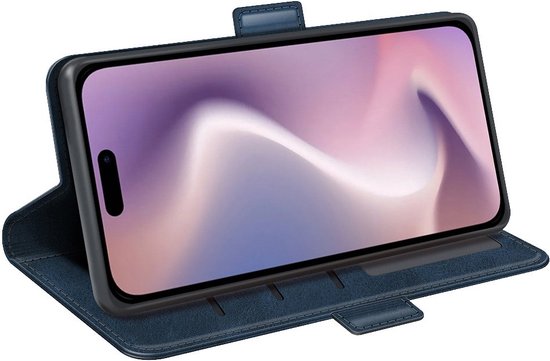 Mobiq - Étui portefeuille en cuir PU avec fermeture iPhone 16 Plus - bleu