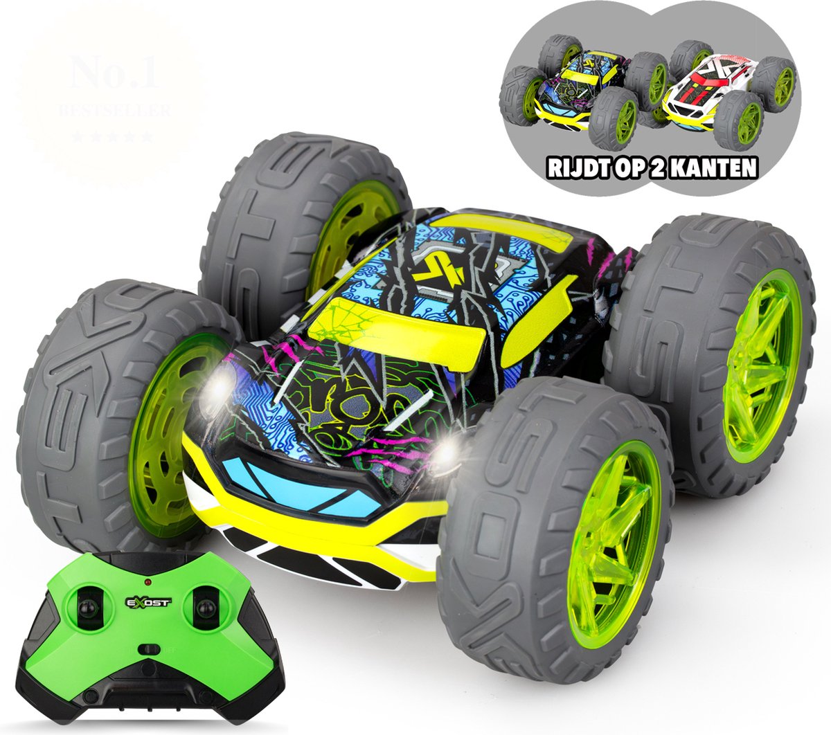 Exost RC 360 Cross Flash Stuntauto groen 1:18 - Flashing wheels - Incl. oplaadbare batterij - RC auto — afbeelding 9