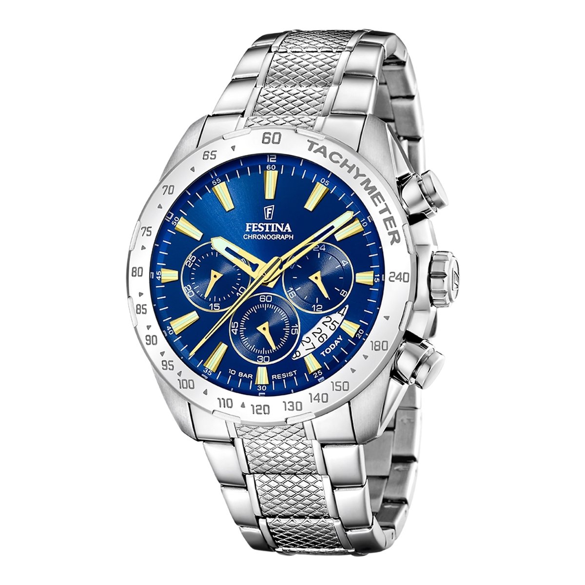 Festina F20668-2 Heren Horloge - Chronograaf - Mineraalglas - Roestvrijstaal-Staal - Zilverkleurig - Ø 44.5 mm - Quartz - Vouw-Vlindersluiting