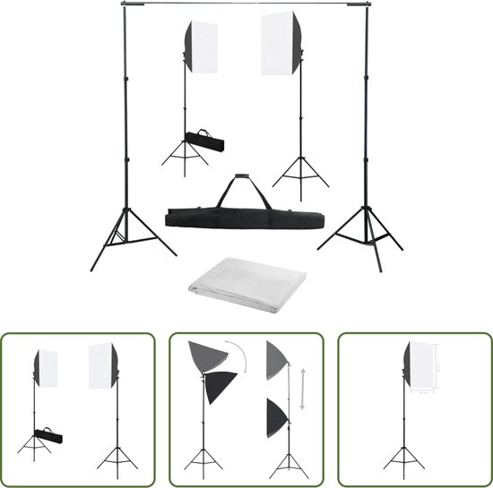 Foto: The living store studioset achtergrond softboxlamp 300 x 300 cm stabiel statief wit katoen