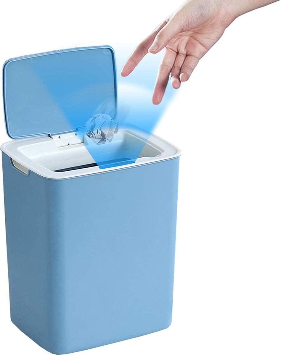 Goedkoopste Prullenbak Automatische Touchless Bin Infrarood Bewegingssensor 14L Kleine Keukenbak - Contactloze Plastic Vuilnisbak - Vierkante Sensor Afvalstofbak met Deksel voor Badkamer