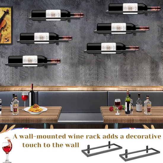 Giyiprpi 9 stuks metalen wandgemonteerde wijnhouders, flessenrek, opbergrek voor aan de muur, hangend wijnrek, wandbehang, rode wijnrek, organizer voor thuis, keuken, bar, displaydecoratie (goud 9