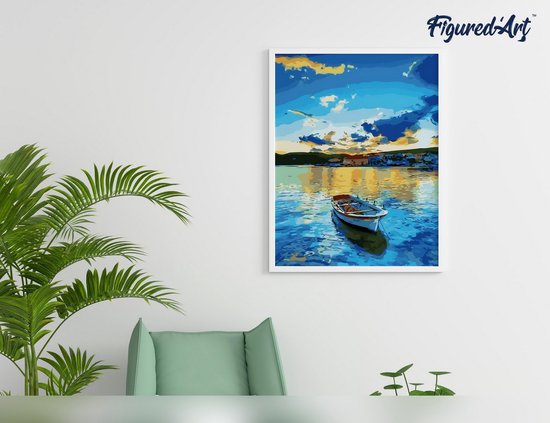 Figured'Art Schilderen Op Nummer Volwassenen Canvas Bootjes Varen Op De Seine In Rouen Monet Handwerk Acrylverf Kit Diy Compleet 40x50cm Met Diy Houten Lijst