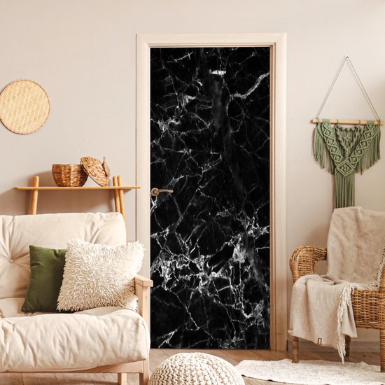 Sticker de porte Marbre - Pierre - Zwart - 90x205 cm - Affiche de porte