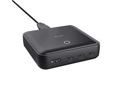 Trust Maxo - 100 W - Oplaadstation - Laptopoplader - Oplader - Geschikt voor o.a. Windows Laptops, Tablets, Telefoons – 1,2 meter kabel - Oplaadstation Apple - 4 poorten - USB A/USB C - Zwart