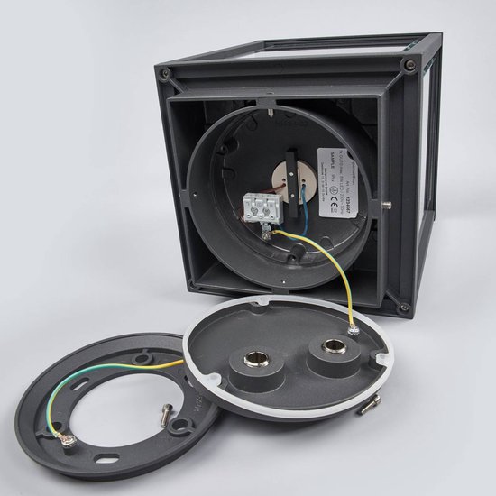 Lucande - Lampe sur pied - 1lumière - aluminium, verre - H: 24,5 cm - E27 - gris foncé, transparent