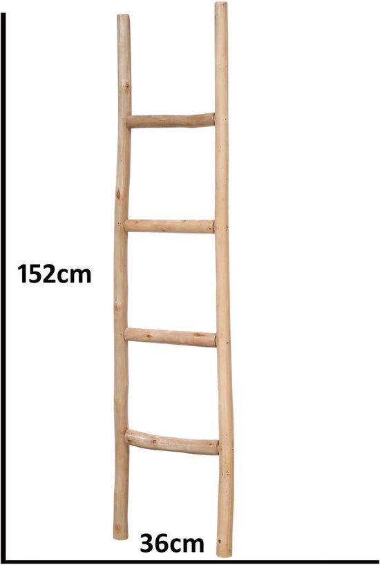 Rustieke 5-laags wandleunende houten lader handdoekenrekken voor badkamer woonkamer kithen kantoor woden boerderij ladder-stijl dekenrek multifunctioneel organizerrek voor thuis (gewassen wit