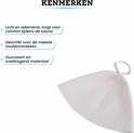 Witte vilten saunahoed, licht en ademend, duurzaam en snel drogend materiaal.