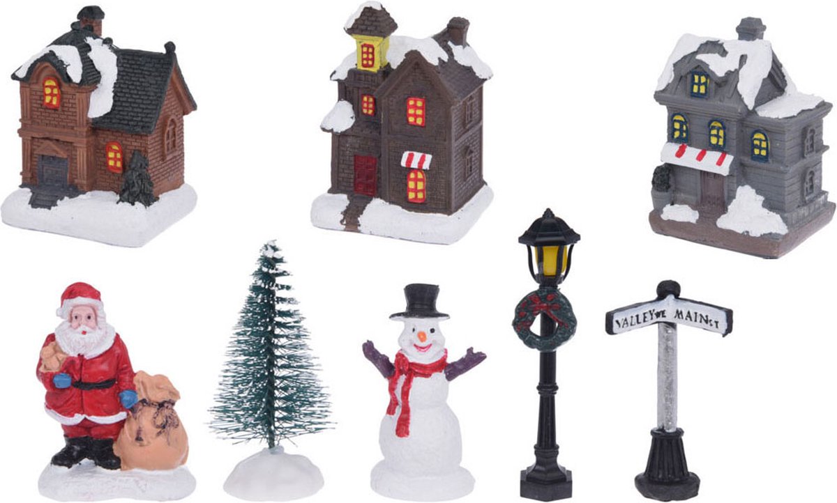 Christmas Decoration kerstdorp accessoires- figuurtjes/huisjes -10x – foto 8