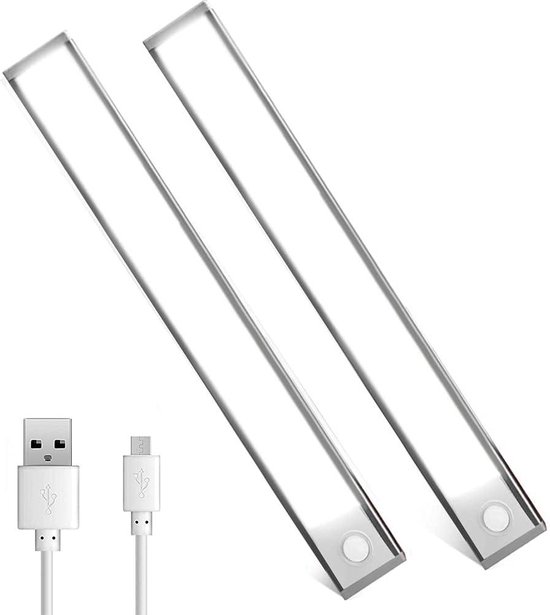 Vicloon Bewegingssensor Lampen, 2 Stuks Keukenverlichting, Onder-Kast Verlichting, Magnetische Lichting, Kastverlichting met 3 Kleuren Dimbare, Oplaadbaar Kastlamp, Voor Kast, Keuken, Trap, Hal, RV
