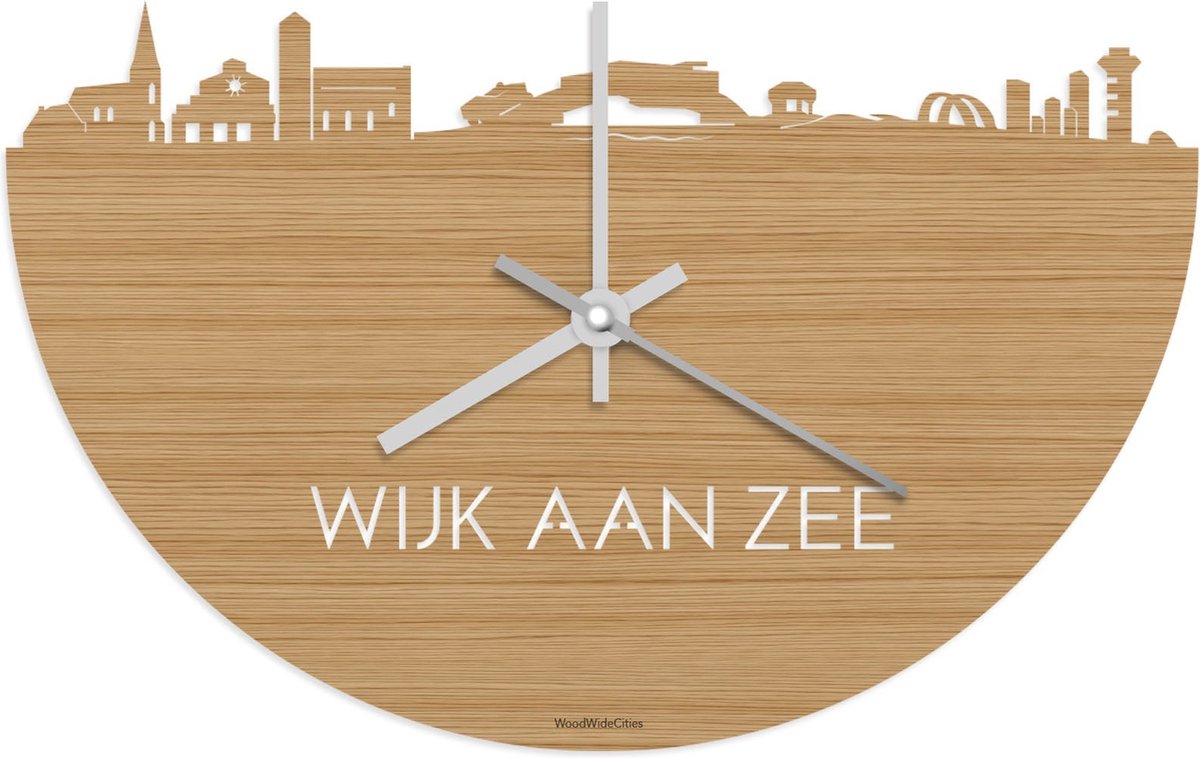 Skyline Klok Wijk aan Zee Bamboe hout - Ø 40 cm - Stil uurwerk - Wanddecoratie - Meer steden beschikbaar - Woonkamer idee - Woondecoratie - City Art - Steden kunst - Cadeau voor hem - Cadeau voor haar - Jubileum - Trouwerij - Housewarming -