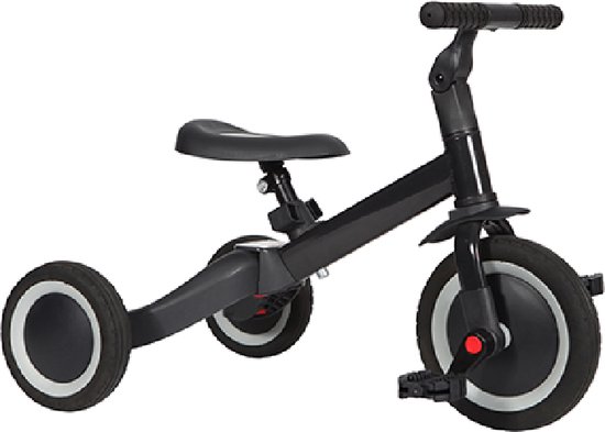 OHMG Driewieler met duwstang, 4-in-1 loopfiets vanaf 1 jaar, kinderdriewieler gecombineerd trolley en rijfuncties, opvouwbaar, afneembaar zonnedak en pedaal voor kinderen (poeder