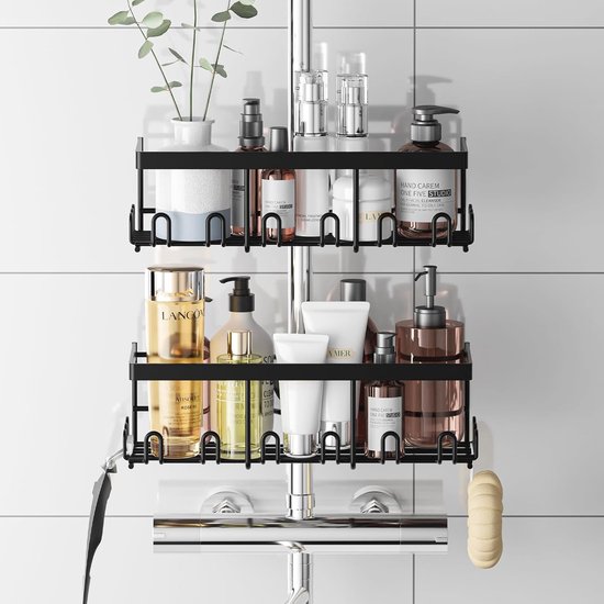 HouseUp Doucheplank zonder boren, doucheplank roestvrij staal voor 18 mm-25 mm douchestang, shampoohouder voor douche, badkamer, organizer (zwart