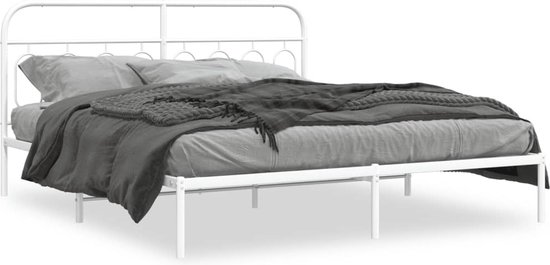 vidaXL - Bedframe - met - hoofdbord - metaal - wit - 193x203 - cm